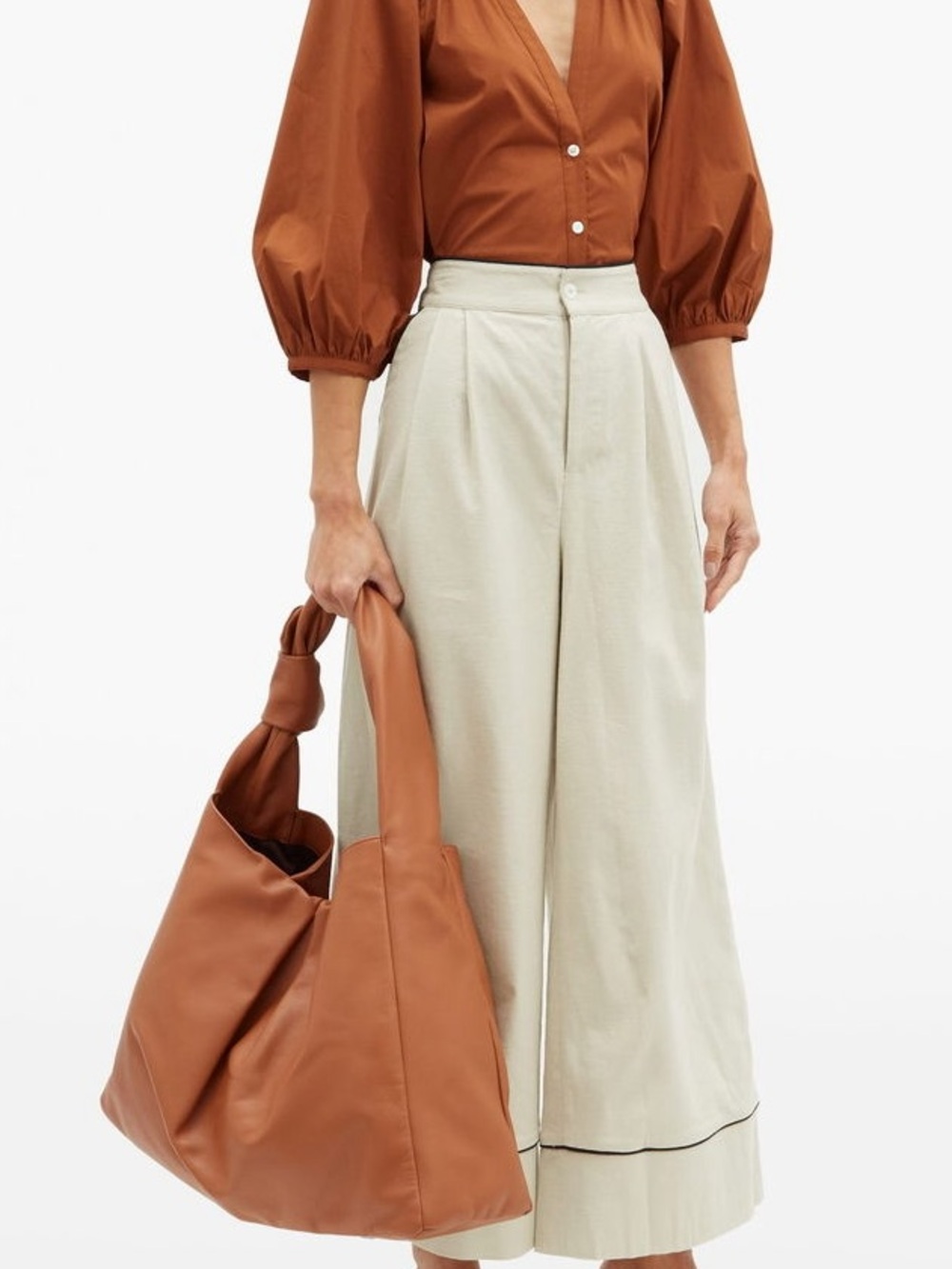 STAUD Cognac Leather Island Shoulder Bag